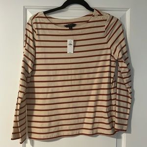 Banana Republic - Striped Long Sleeve Top with Shoulder Button Detail